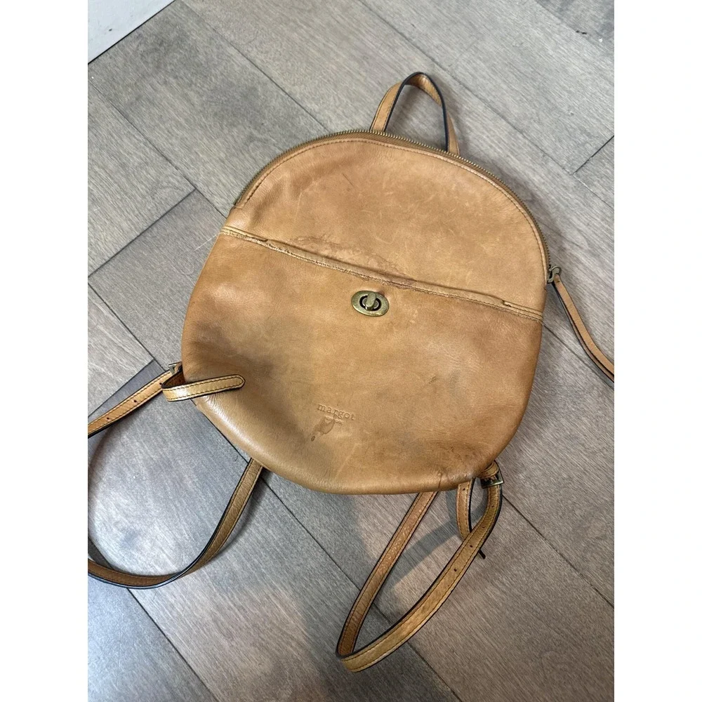 Margot Backpack Womens Small Brown Leather Zip Round Adjustable Strap Bag